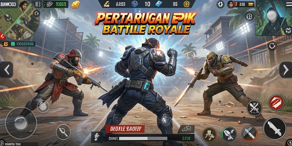 Gameplay mendebarkan dalam arena Battle Royale yang intens.