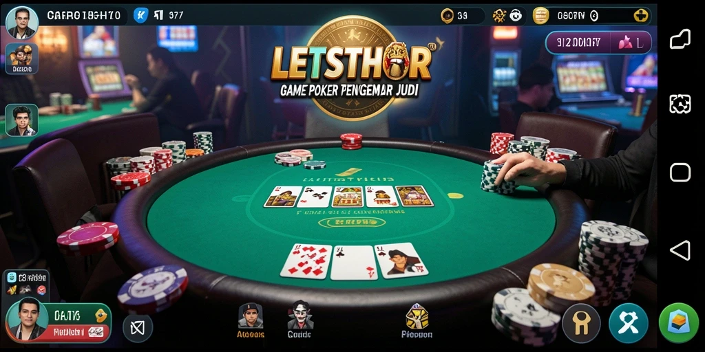 Tangkapan layar gameplay LETSTHOR menampilkan suasana mendebarkan permainan Poker.